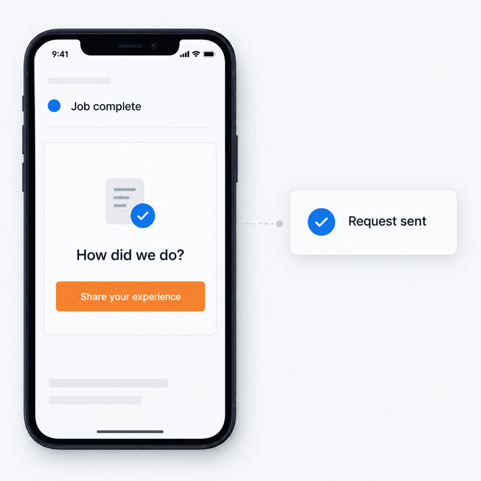 A phone displaying an honest feedback request after a completed job.